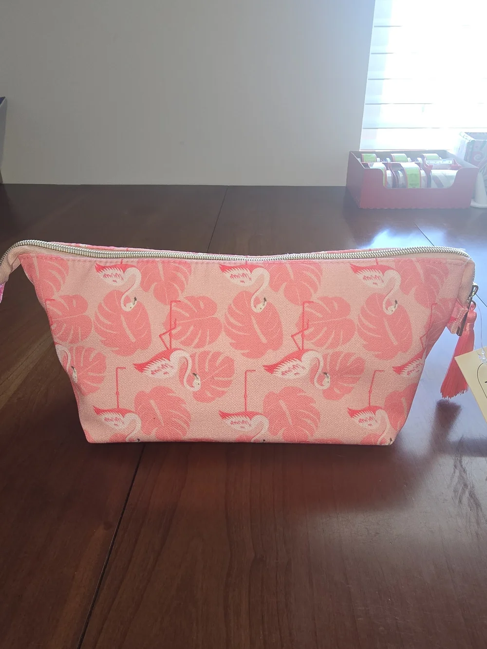 Lucy & Lola Pink Flamingo Print Canvas Cosmetic Pouch, New with Tags